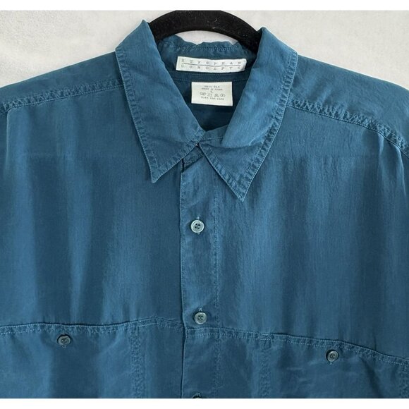 EUROPEAN CONCEPTS Men Silk Top Long Sleeve Button Front Sz L Green Luxury 8-15 - Picture 3 of 11